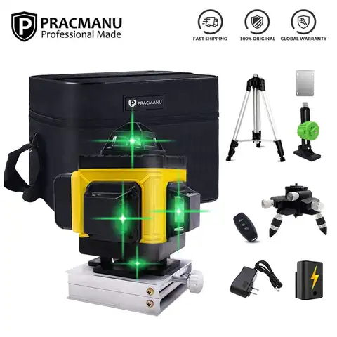 Pracmanu 12/16 линии 3D/4D лазерный уровень 360 ° горизонтальный и вертикальный крест зеленые линии автоматическое самонивелирующееся приложение ди...