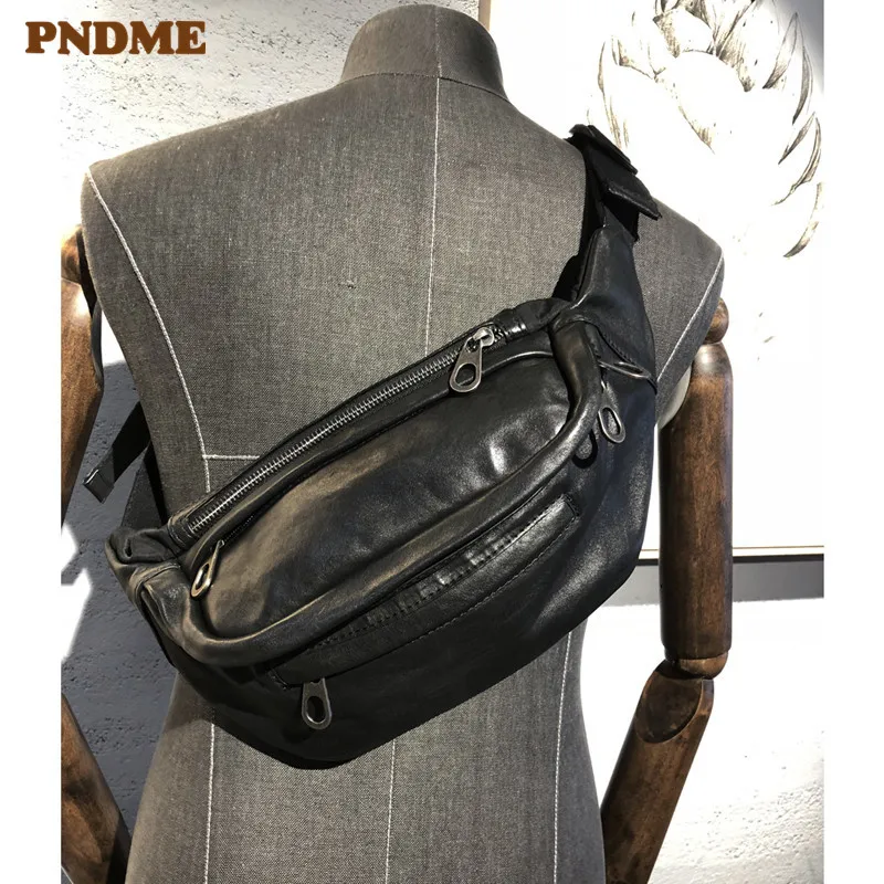 Casual daily genuine leather large-capacity men chest bag outdoor daily luxury real cowhide motorcycle waist pack crossbody bag