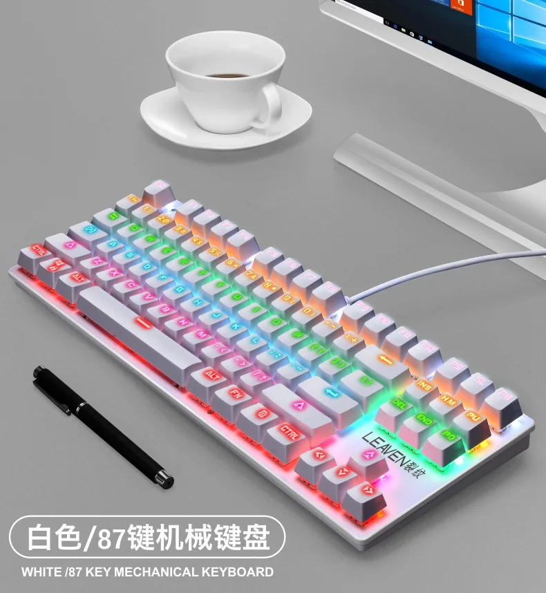 

Механическая клавиатура K550 в стиле панк, игровая клавиатура с зелеными осями, 87 клавиш, для офиса и ноутбука