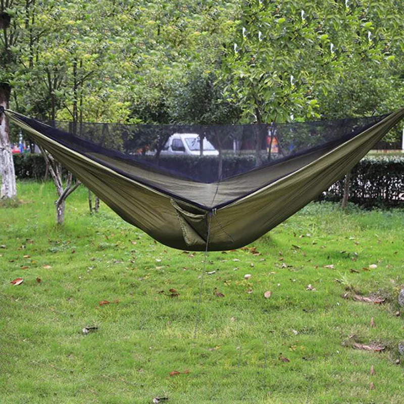 

Подвесной гамак, портативный двойной гамак с сеткой от насекомых, из парашютной ткани, уличная мебель, мягкая кровать для кемпинга