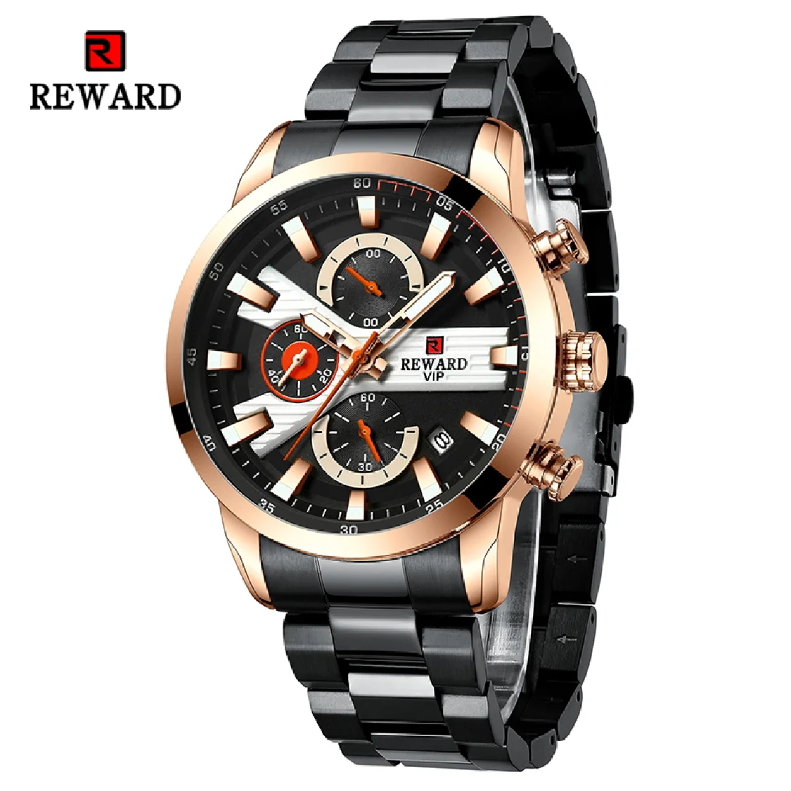 

REWARD VIP Fashion Men Wristwatch Business Stainless Steel Quartz Watches Luminous Chronograph Timepieces Wrist Watch for Man