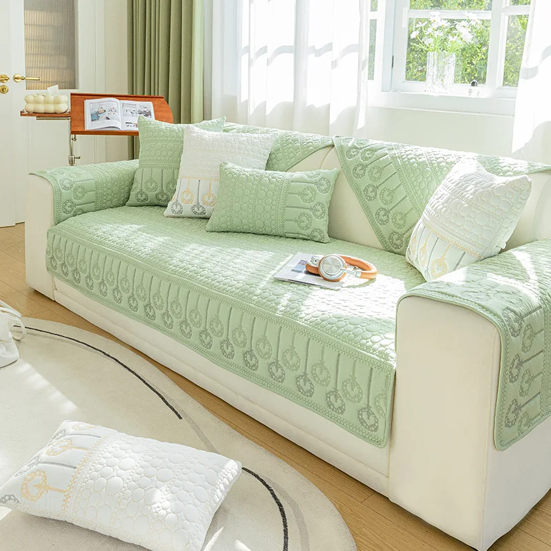 Universal Sofa Cover Embroidery Non-Slip Simple Modern Cotton Fabric Sofa Cushion Living Room Sofa Cover Armrest Cloth Towel