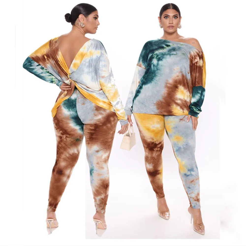 

5xl Plus Size Sets Tie Dye Two Piece Sets Women Fall Clothing Ope Back Tops Leggings Jogging Tracksuit Wholesale Dropshipping