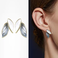 new design trendy charm morandi style plant leaves enamel stud earrings for women jewelry s925 needle wedding party gift