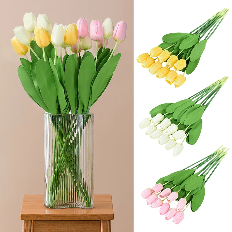 

5pcs Artificial Tulip Flower Real Touch Flowers Tulip Bouquet Home Garden Decoration Fake Flower Wedding Party Decor Supplies