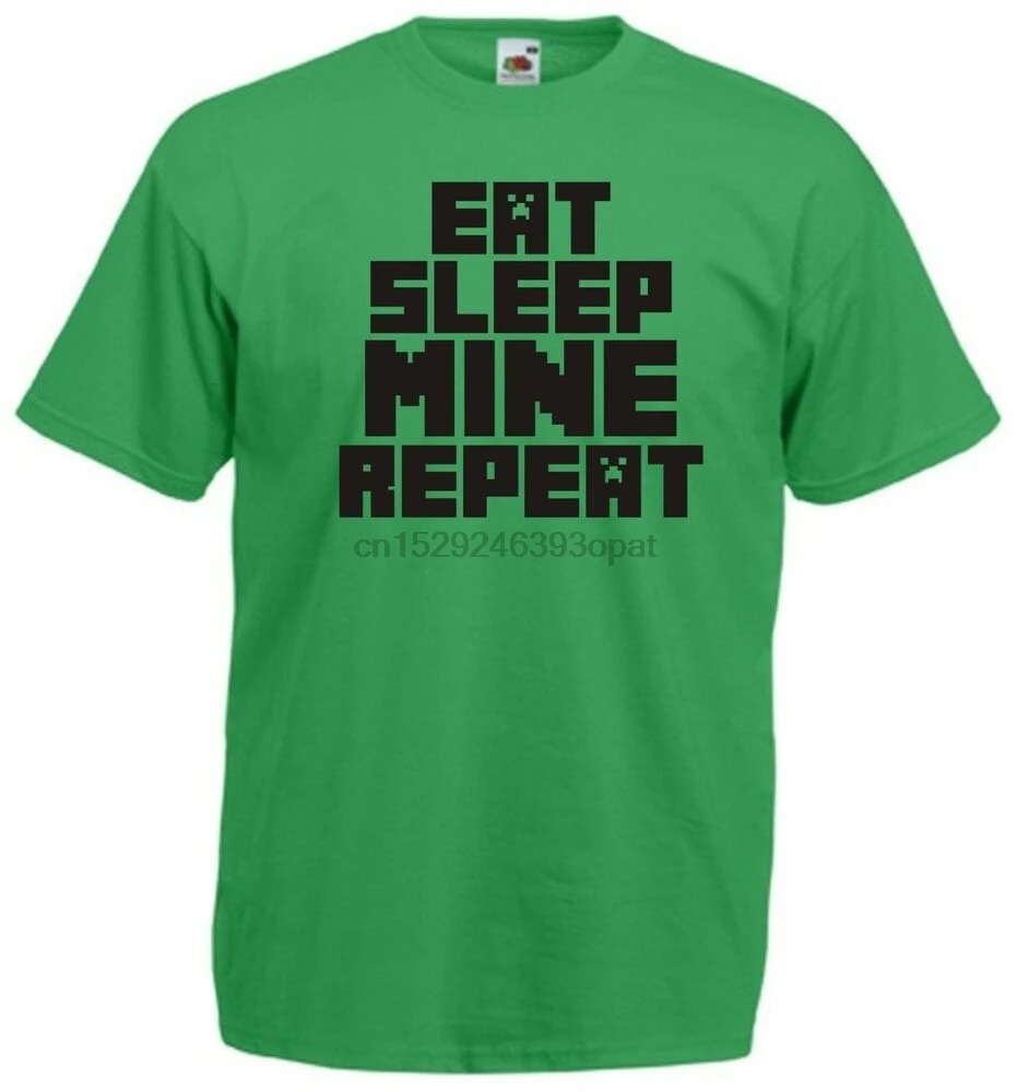 Детская футболка с надписью Eat Sleep Mine Repeat геймер гик для возраста от 3-4 до 12-14 |