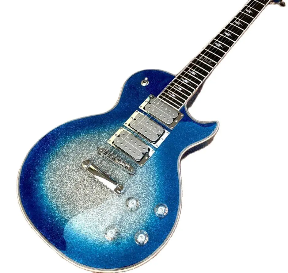 

Hot Custom Electric Guitar Blue Shiny Silver Powder Custom Guitar High Quality