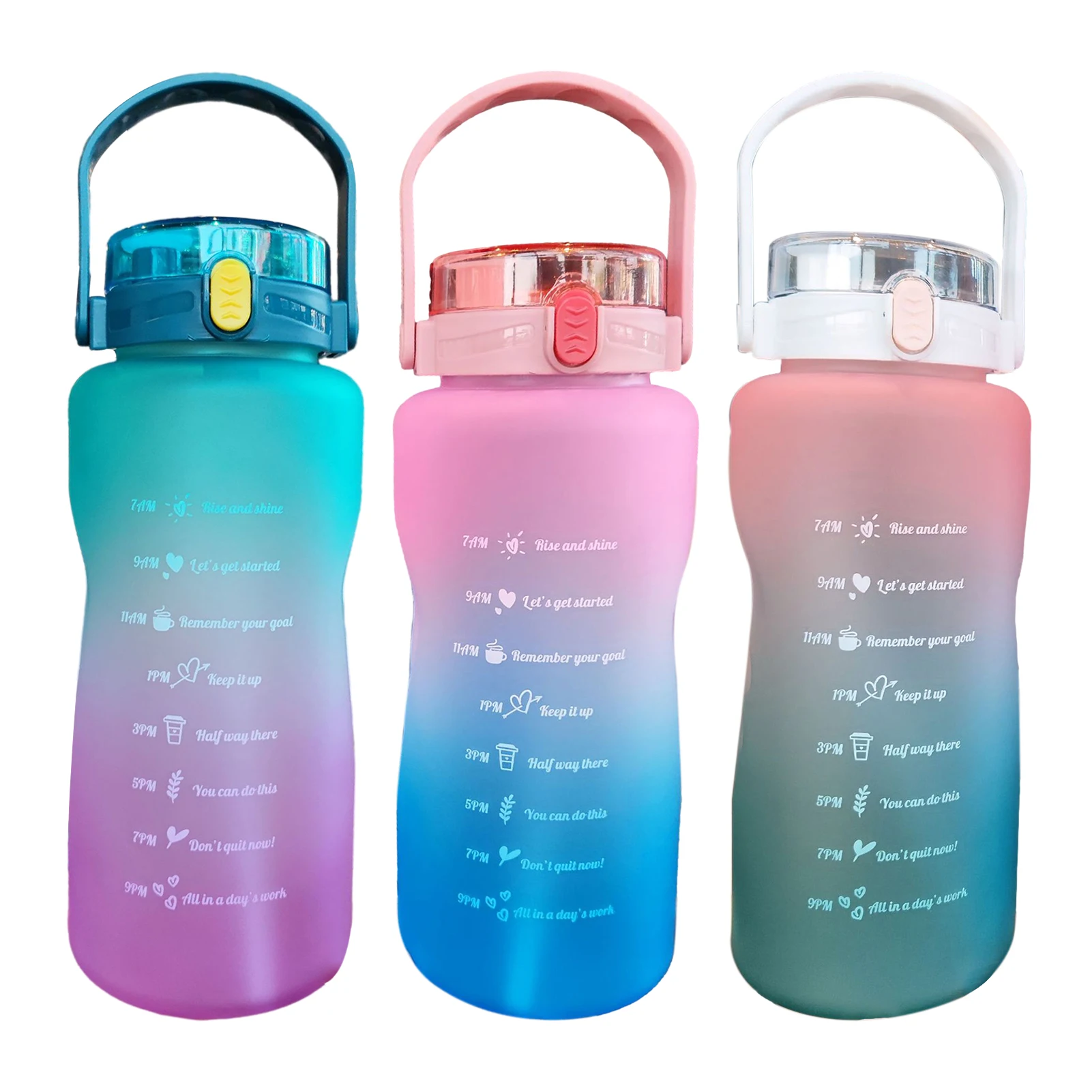 

2L Sport Gradient Water Bottle Fitness Water Jugs With Time Marker Straw Portable Drinking Kettle Cup For Camping Cycling Fitnes