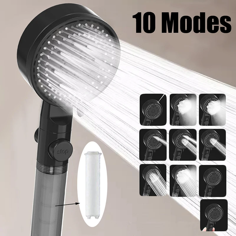 

VOEAEL 10 Modes High-Pressure Filtered Shower Head One Key Stop Water Bathroom Handheld Showerhead Portable Shower Nozzle Set