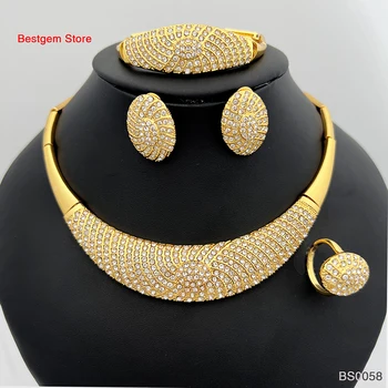 Newest Dubai Gold Color Jewelry Set For Women Elegant Oval Earrings Ladies Exquisite Banquet Dating Wedding Jewelry