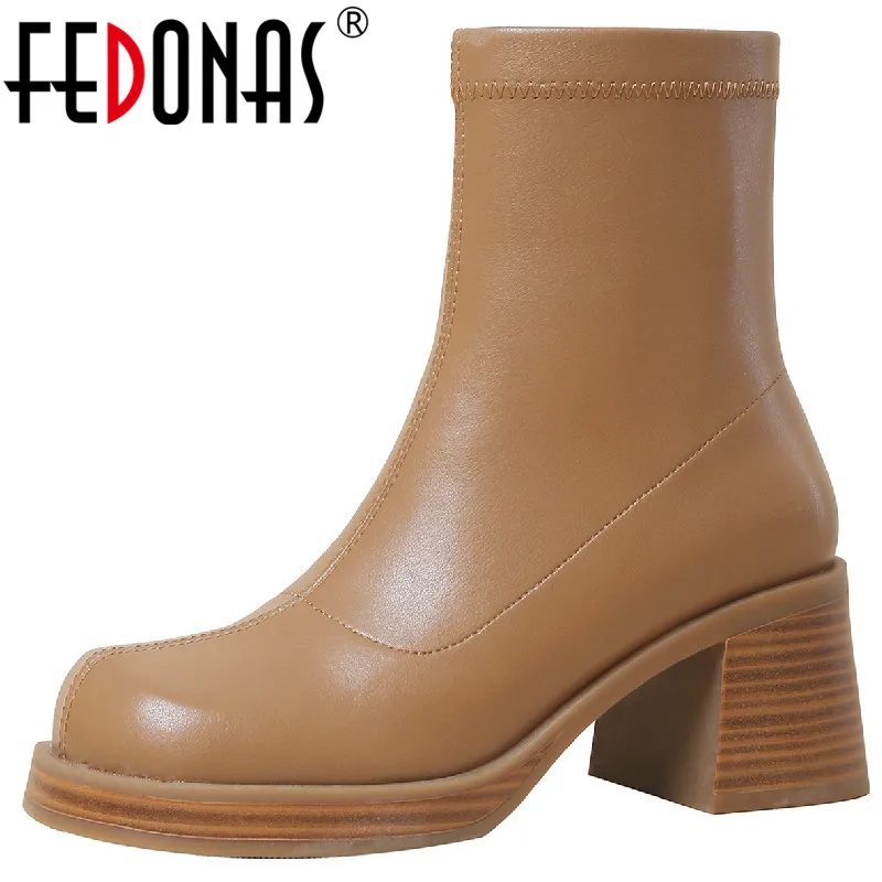 

FEDONAS/2022; Модные выразительные женские ботильоны с круглым носком на толстом высоком каблуке; Обувь из натуральной кожи; Женская Офисная повс...