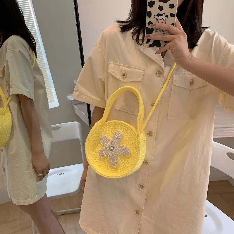 

Новинка 2022, сумка-тоут, Женская милая вязаная Ins Tide, Женская Студенческая сумка через плечо, маленькая круглая сумка через плечо, корзина