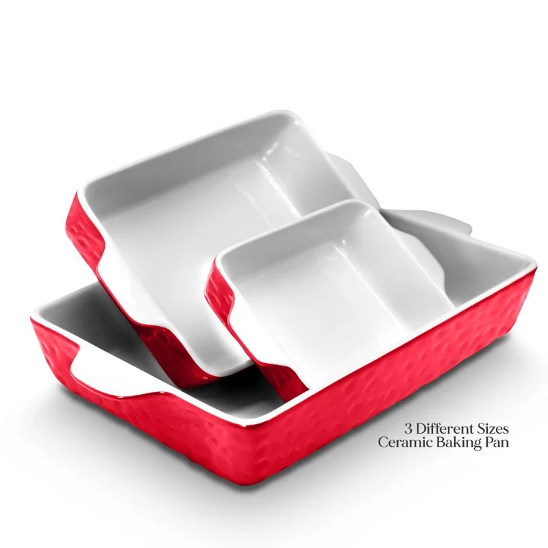 

cute 2023 3 PIece Nonstick Ceramic Bakeware Set - PFOA PFOS PTFE Free Baking Tray Set w/ Odor-Free Ceramic Pans, Red