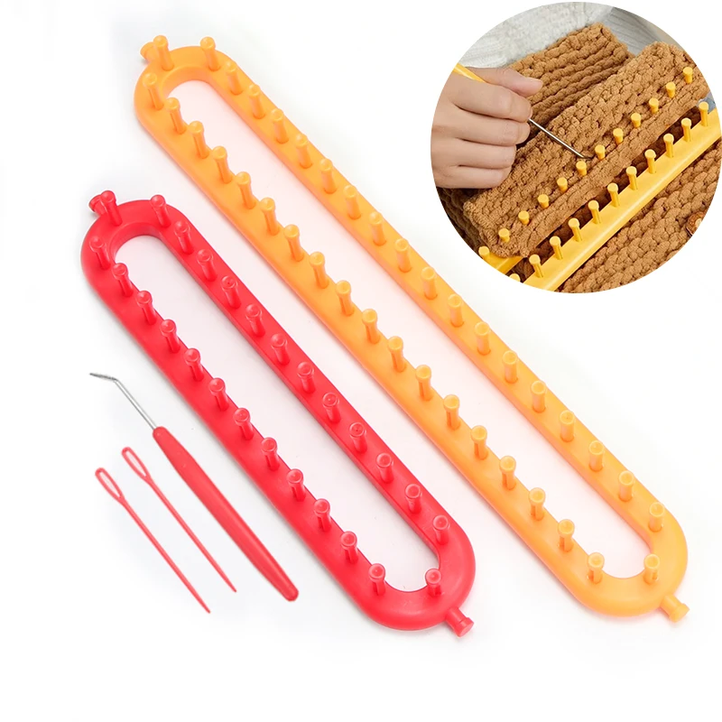 2 Different Sizes of Colorful comb teeth Plastic Braiders Long Knitting Loom Set with Hook Needle Kit