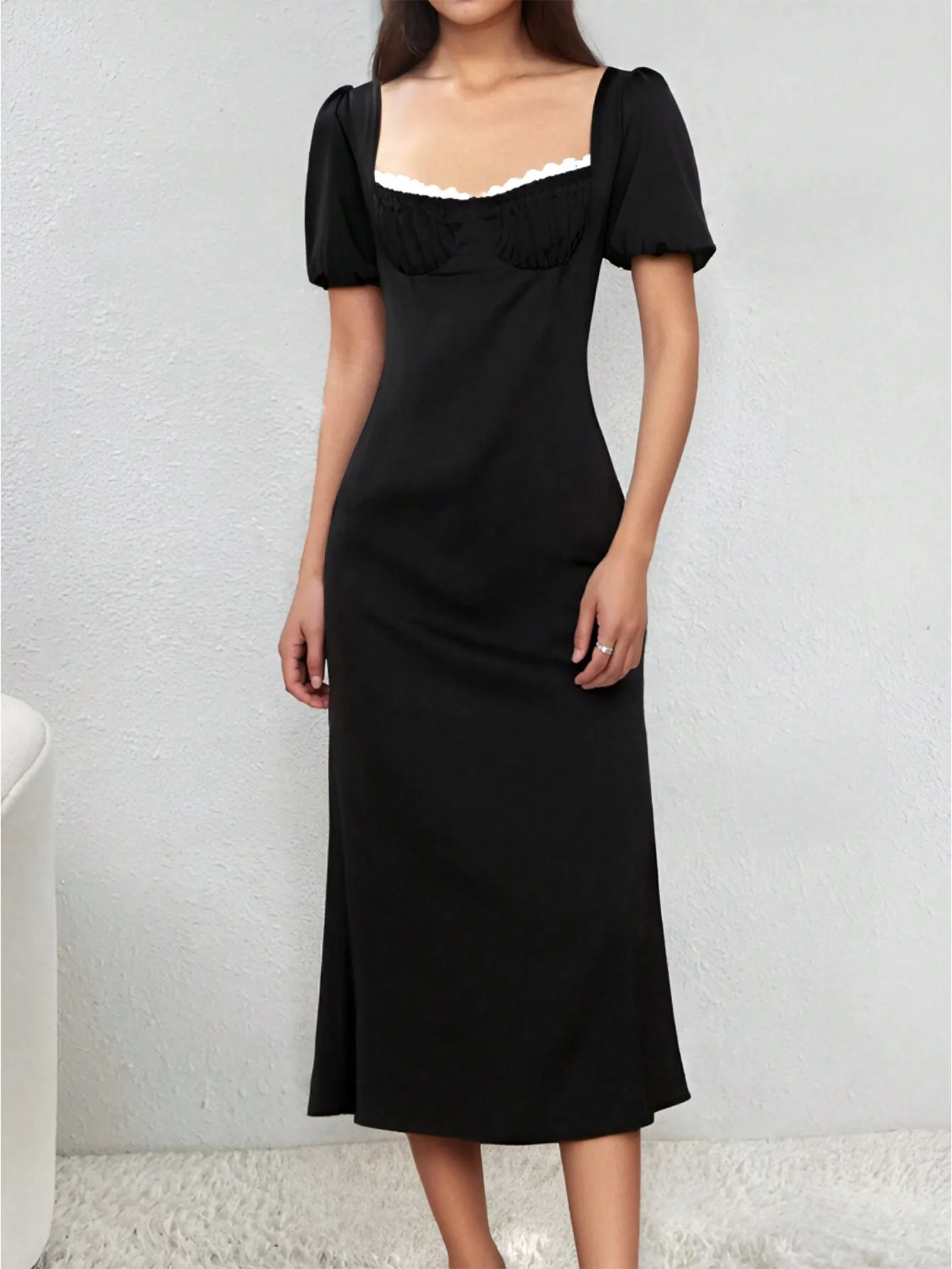 AEL Женское весеннее платье Элегантное с квадратным вырезом и многоуровневыми