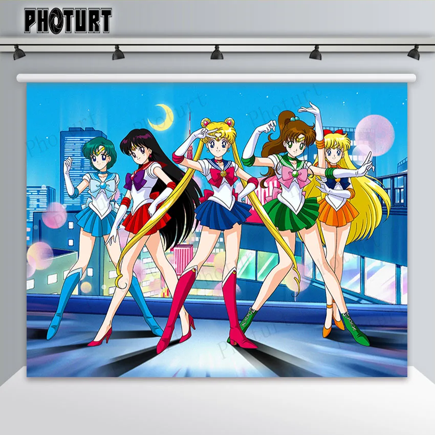 Виниловый фон для студийной фотосъемки с изображением аниме Сейлор Мун