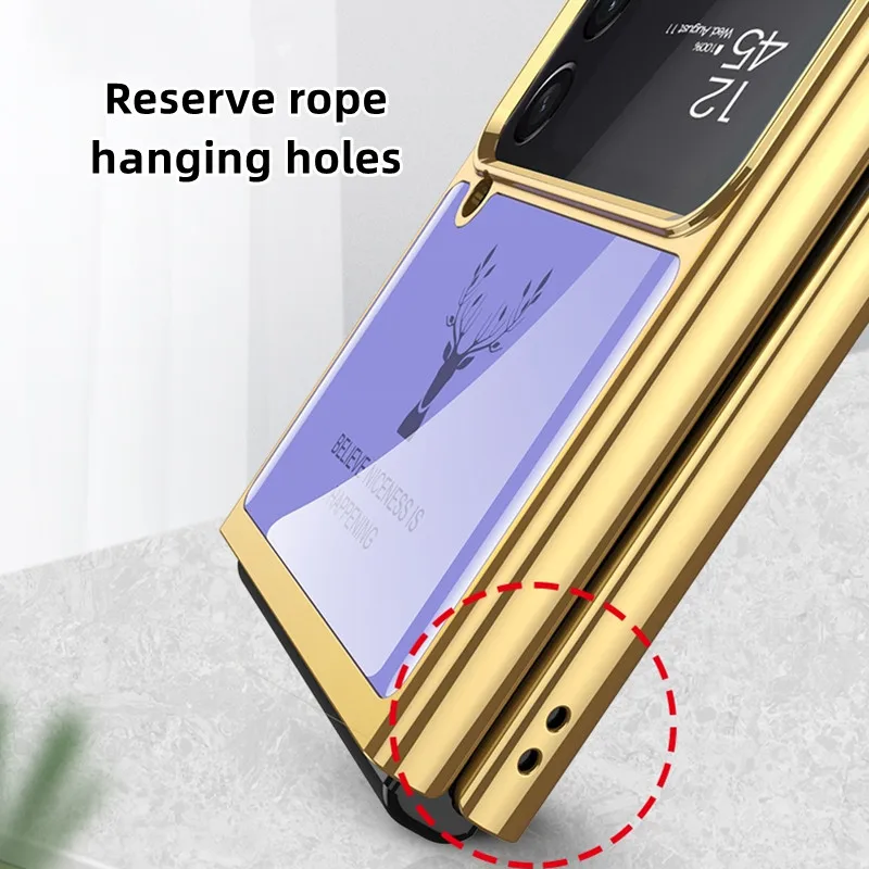 Cartoon Deer Phone Case For Samsung Galaxy Z Flip 4 Tempered Glass Shell Shockproof Protective Scrach Proof Flip Cover Gift Case