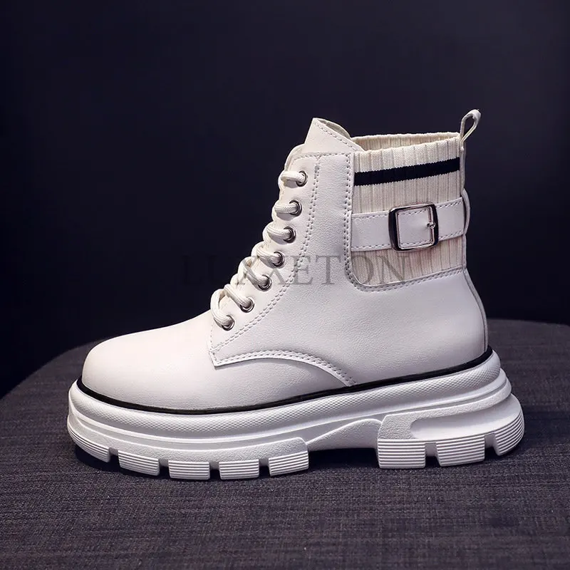 Women Ankle Boots Thick Soled Socks  Heel Shoes Pu Elegant Medium Elastic White Fashion 2022 New images - 6