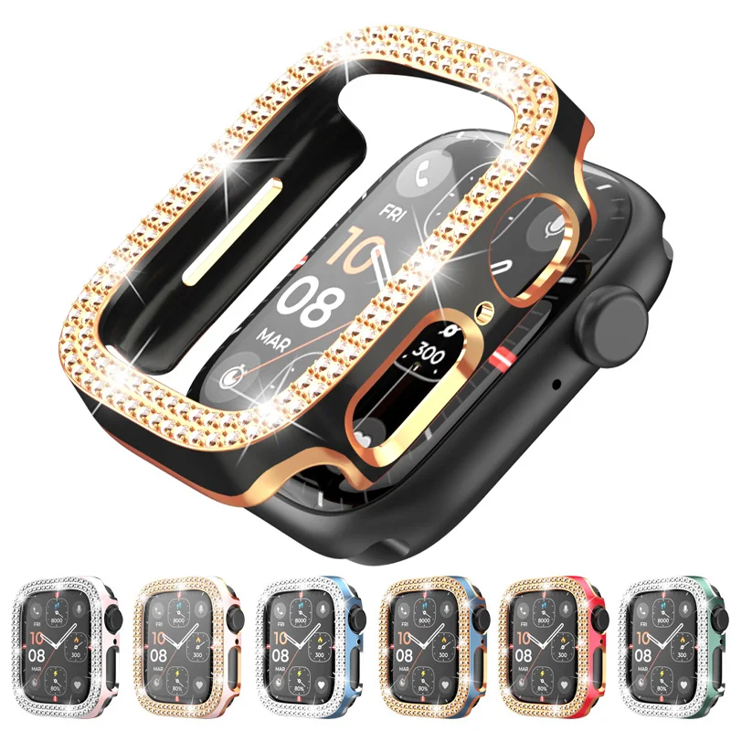 

Cover for Apple Watch Case 45mm 41mm 44mm 40mm Luxury Two Color Diamond Bumper Frame Fits IWatch Series 7 6 SE 5 4 Accessories