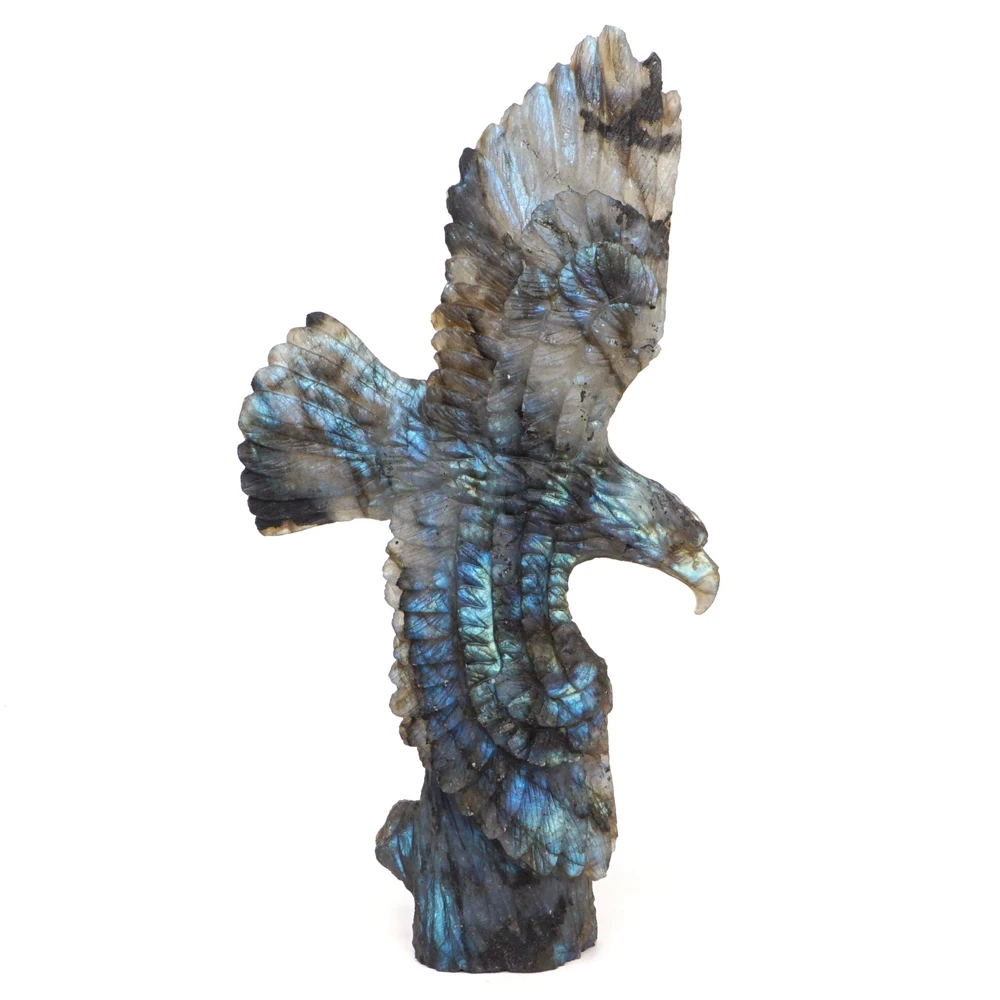 

8" Eagle Statue Natural Labradorite Crystal Carved Reiki Healing Stone Animal Figurine Crafts Home Room Desk Decoration #500