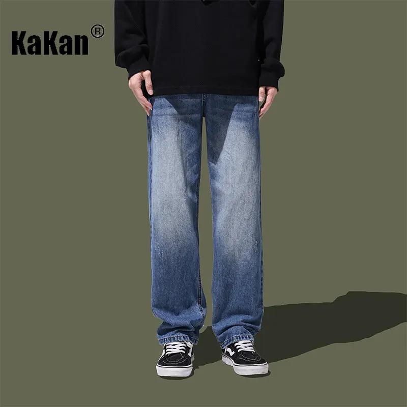 Kakan - New Vintage Blue Jeans for Men, High Street Baggy Straight Leg Pants with Drape Jeans K24-YDN1096