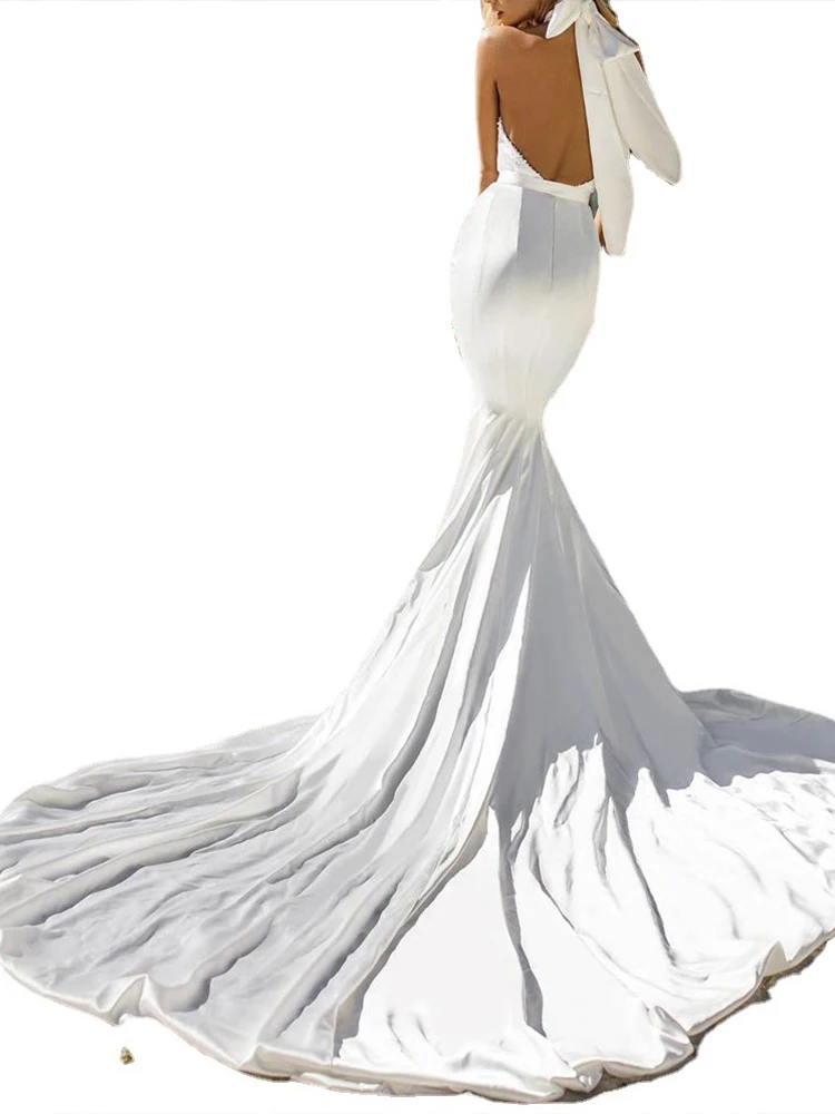 PLEINDI Luxurious Evening Dresses O-Neck Mermaid Sleeveless Floor-Length Chiffon 2022 New of Simple Pearls Prom Wome Dress