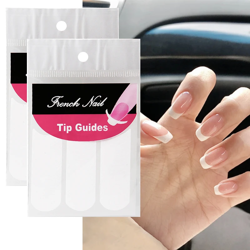 2 Sheets (96PCS ) White French Manicure Strip Nail Art Form Fringe Tip Guides Sticker DIY Line Tips Decoration Tool