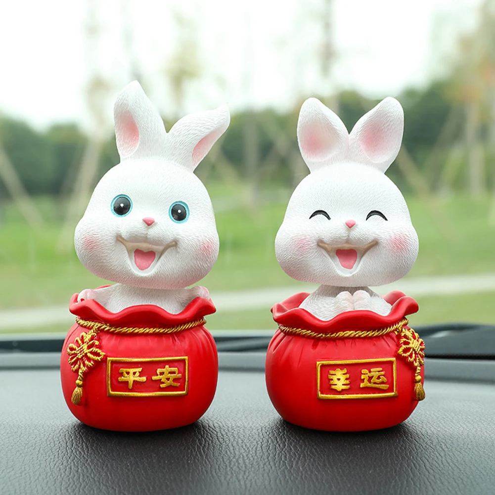 

Car Ornament Cute Shaking Head Rabbit Doll Auto Interior Dashboard Bobble Head Toys Automotive Decoration New Year Presents