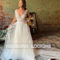 herburnl princess dress wedding gown 2022 a line v neck backless robe de mari%c3%a9e vestido appliques bridal floor length