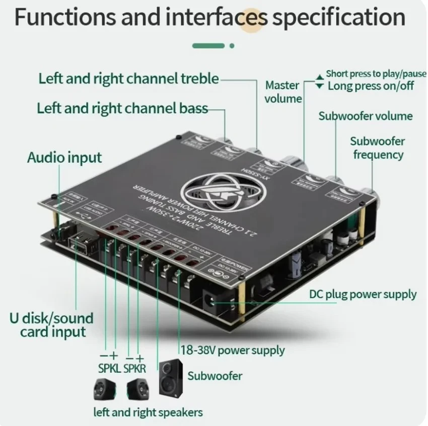 Фото XY-S350H 2.1-канальный Bluetooth-модуль усилителя звука с высоким качеством звука TPA3251D2 №3