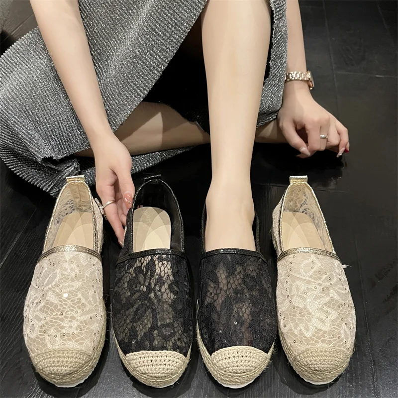New Womens Flat Slip on Canvas Summer Strap  Straw  2023 Ladies Casual Comfort Ripped Slip on Lazy Shoes Female
