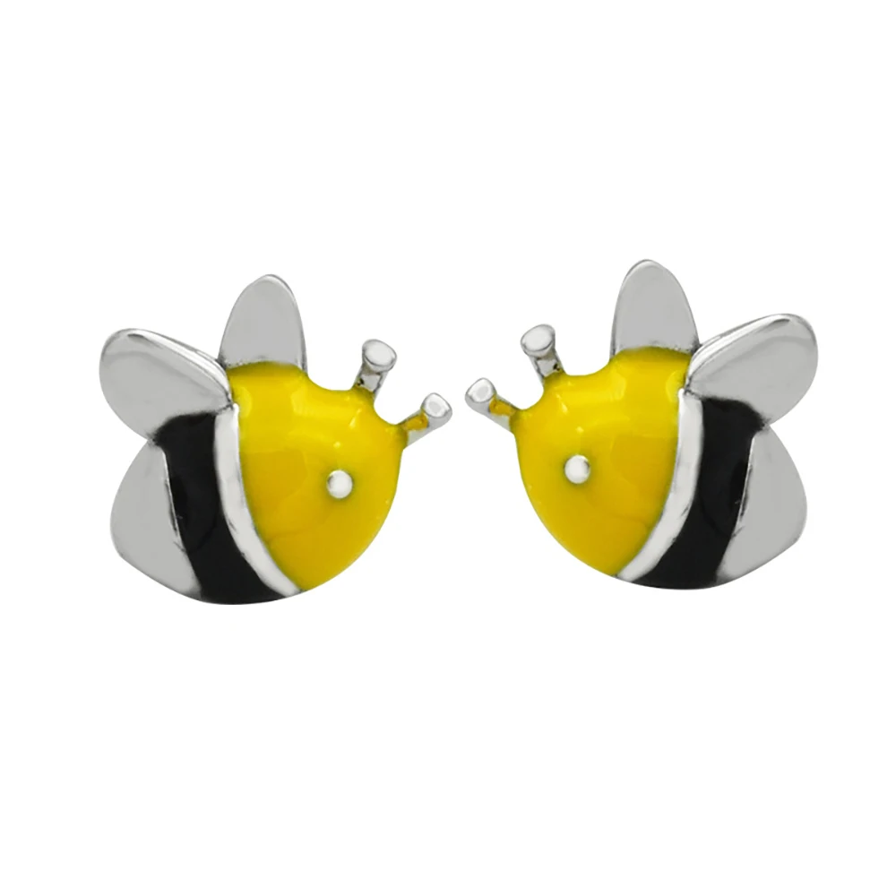 

100% s925 Sterling Silver Cute Little Bee Ladies Earrings Cartoon Drops Enamel Temperament Personalized Net Red Honey Bee Ear