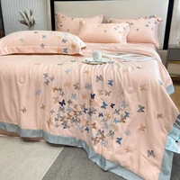 summer high end embroidery summer quilt four piece washable ice cool silk feel air conditioning modal cool feel thin quilt light
