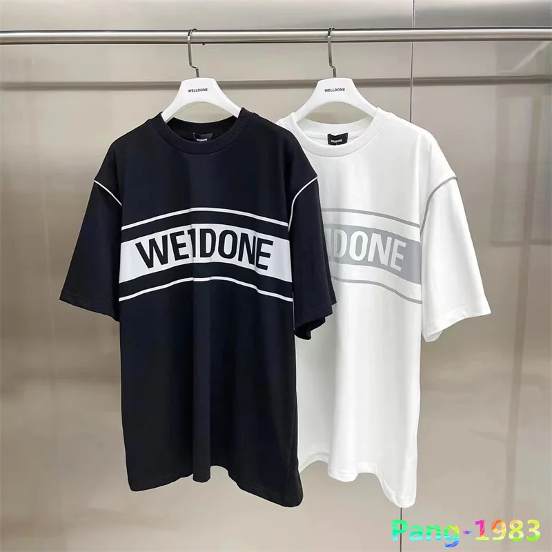 

Футболка We11done для мужчин и женщин, 1:1, Высококачественная футболка Welldone из чистого хлопка, светоотражающая футболка с короткими рукавами и н...