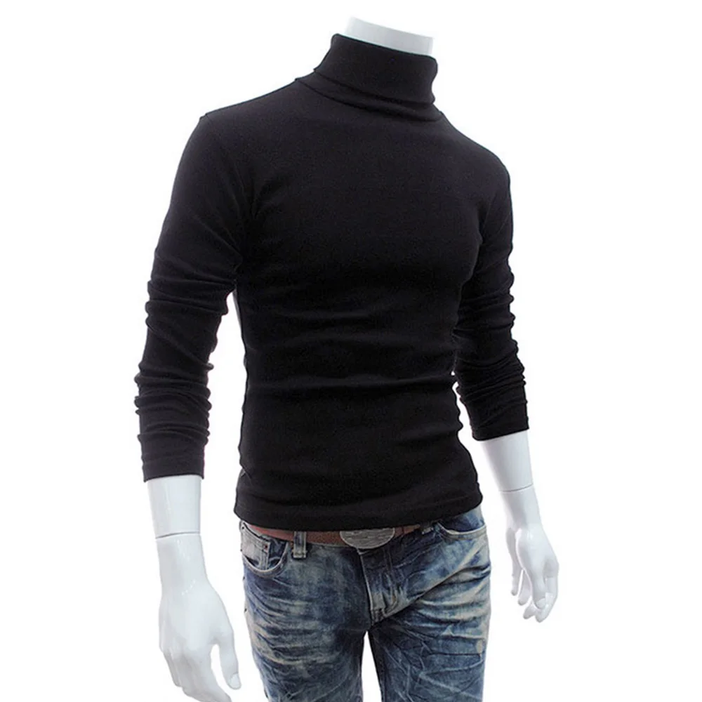 Men High-Neck Thin Long-Sleeved T-Shirt Bottoming Shirt Casual Slim Turtleneck Winter Warm Tops Pullover Solid Comfort T-Shirt