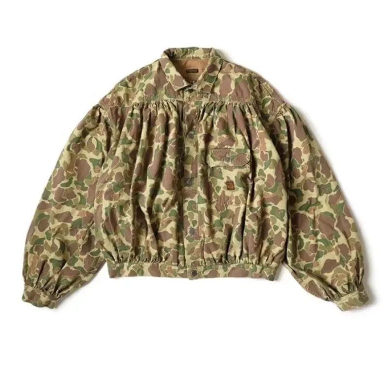 

KAPITAL 22SS Retro Camouflage Pleated Long Sleeve Shirt Military Style Men's And Women's Jacket Coat