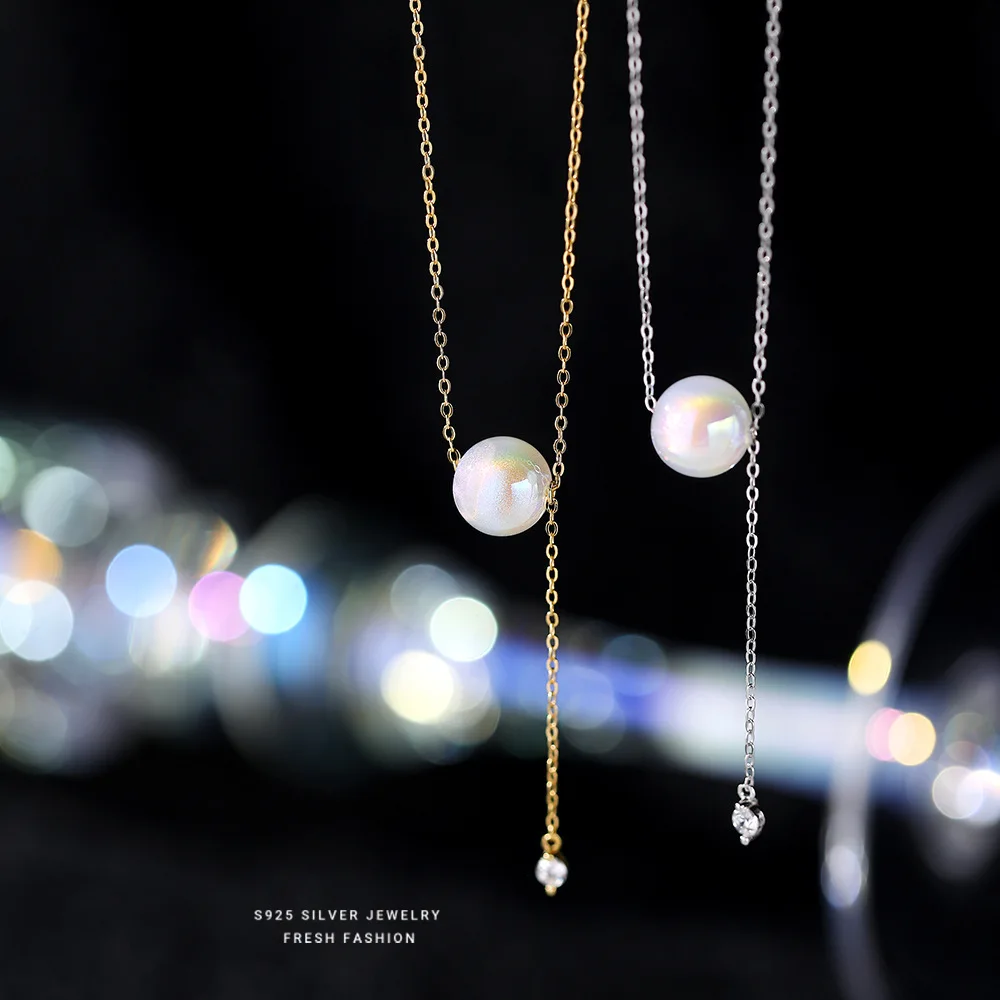 

Женское ожерелье из серебра 925 пробы с французским жемчугом и кисточкой, легкая Роскошная цепочка до ключиц высокого класса, ювелирные укра...