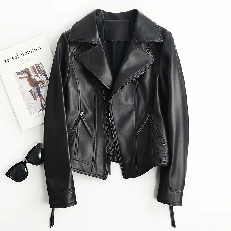 

2023Leather jacket,New Spring Autumn Genuine Leather Jacket Women Short Sheepskin Coat Motorcycle Slim Leather Jacket Korean Fas