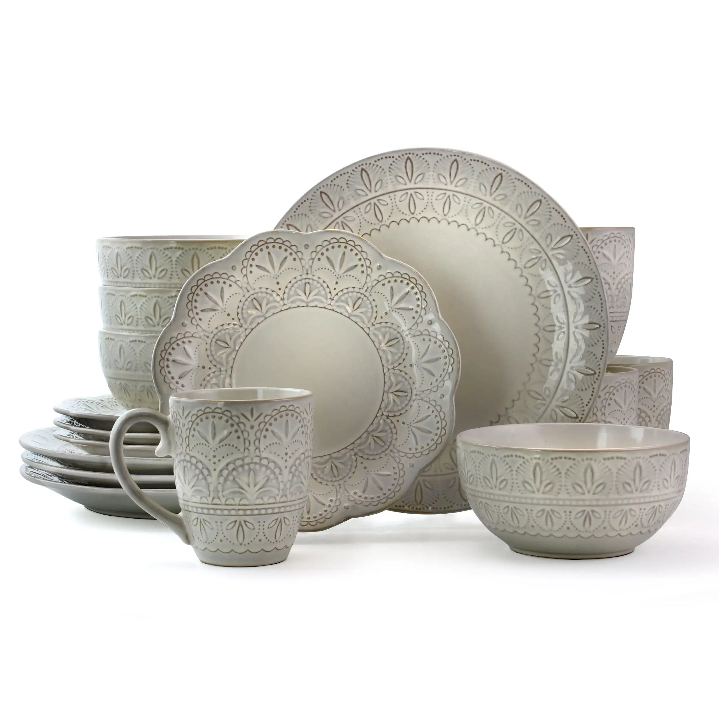 

White Lace 16 Piece Luxurious Stoneware Dinnerware with Complete Setting for 4