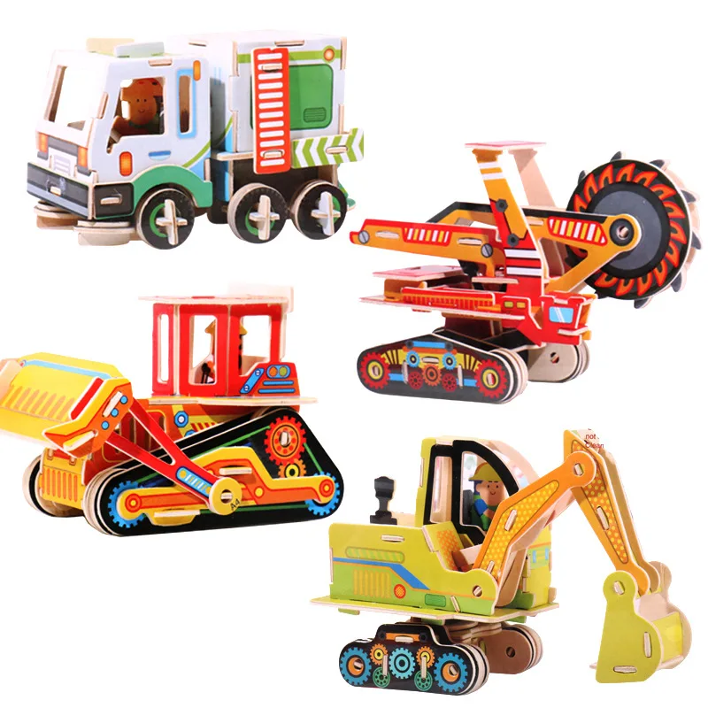 

Children's educational toys 3D three-dimensional wooden puzzle engineering car excavator assembly simulation model handmade DIY