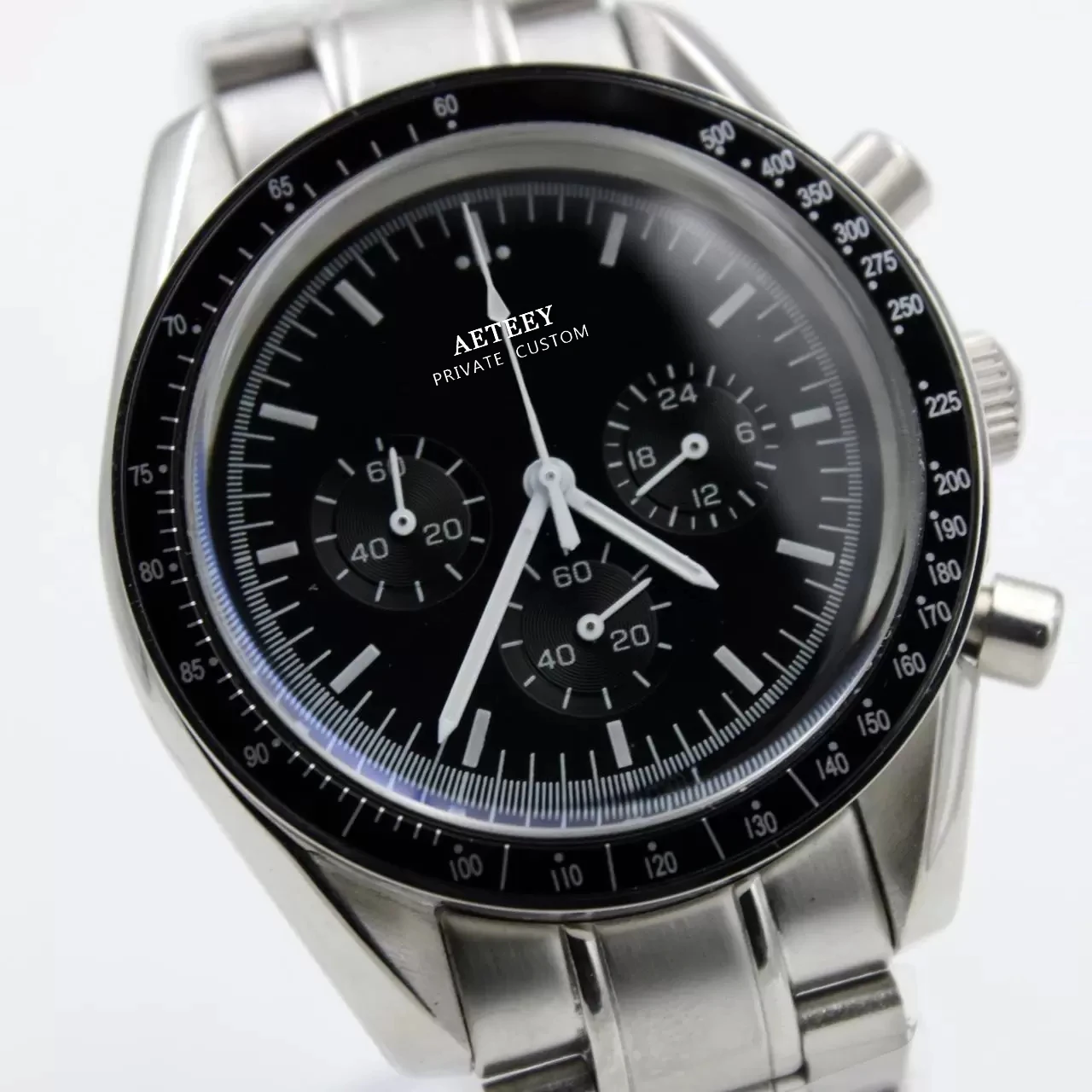 

Luxury Mens Watch Quartz Movement Chronograph Black Dial Sapphire Crystal Stainless Steel Male Wristwatches