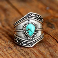 vintage boho irregular set green opal rings for men and women wedding holiday gift silver color drop shape couple jewelry gothic