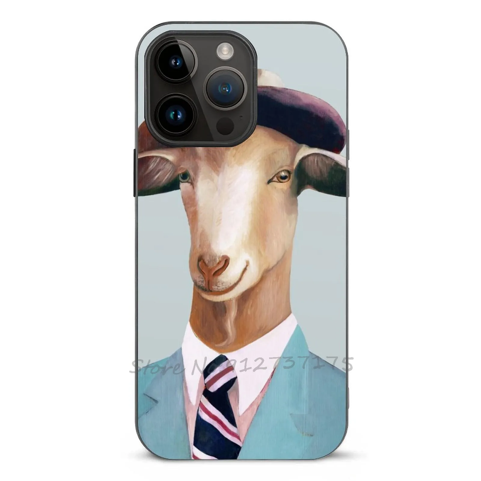 Goat Phone Case For Iphone 14 13 12 11 Plus Pro Max Mini Xr 7 8 For Fiber Skin Case Cover Billy Goat Whimsical Grey Blue Farm