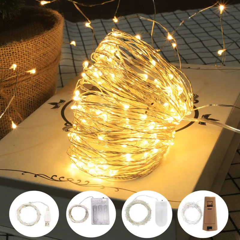 

Светодиодная Праздничная гирлянда с USB-аккумулятором, лампа для украшения дома, Рождества, вечеринки, свадьбы, медный провод, сказочные огни, 10 м