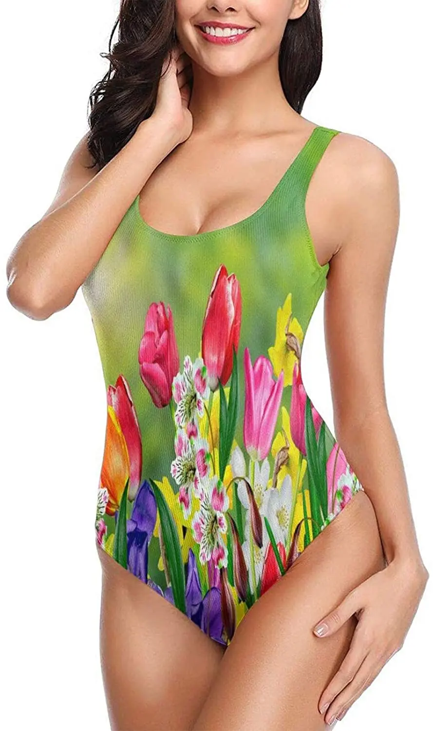 

Womens One-Piece Bathing Suits Sexy Monokini Swimsuits Teen Girls Cute Spring Flowers Daffodils And Tulips
