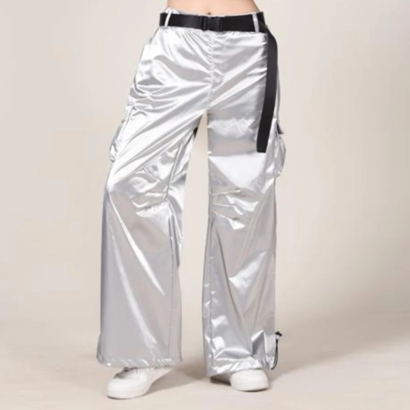 Одежда для взрослых в стиле хип-хоп костюм K-POP женские серебристые черные кожаные