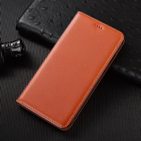 lychee pattern genuine leather case for huawei p smart z 2019 2020 2021 cowhide magnetic flip cover with kickstand phone shell