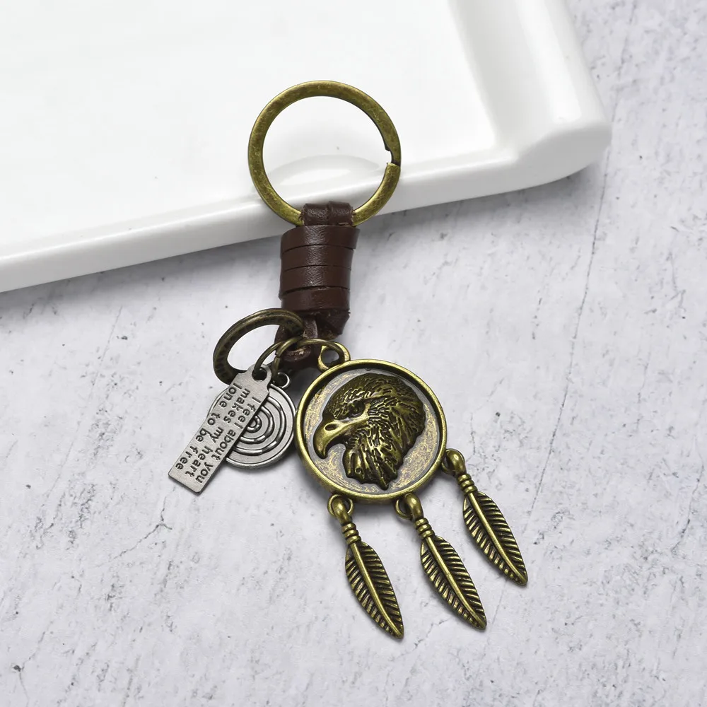 Simple Eagle Pendant Vintage Personalized Car Cowhide Keychain Creative Men's Pendant Handwoven Keychain Accessories