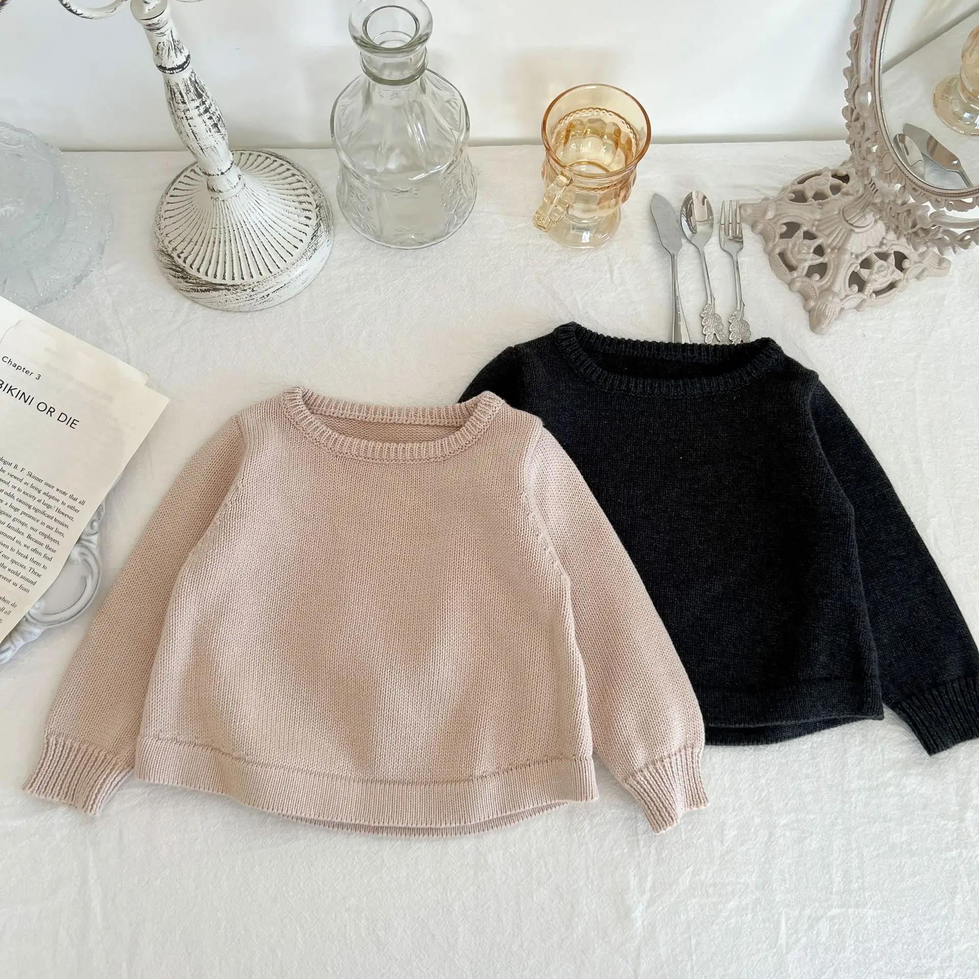 

2022 Autumn Winter Boy Infant Knitted Pullover Sweater Girl Toddler Pure Color Long Sleeve Tops Children Fashion Cotton Sweater