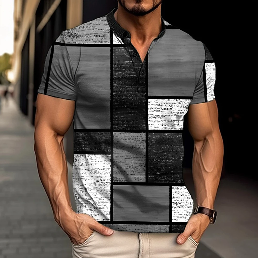 

2023 Cool Casual Fashion Button T-Shirt Men's Fitness Sports Short Sleeve Summer Breathable Undershirt Color Elements Men's Top